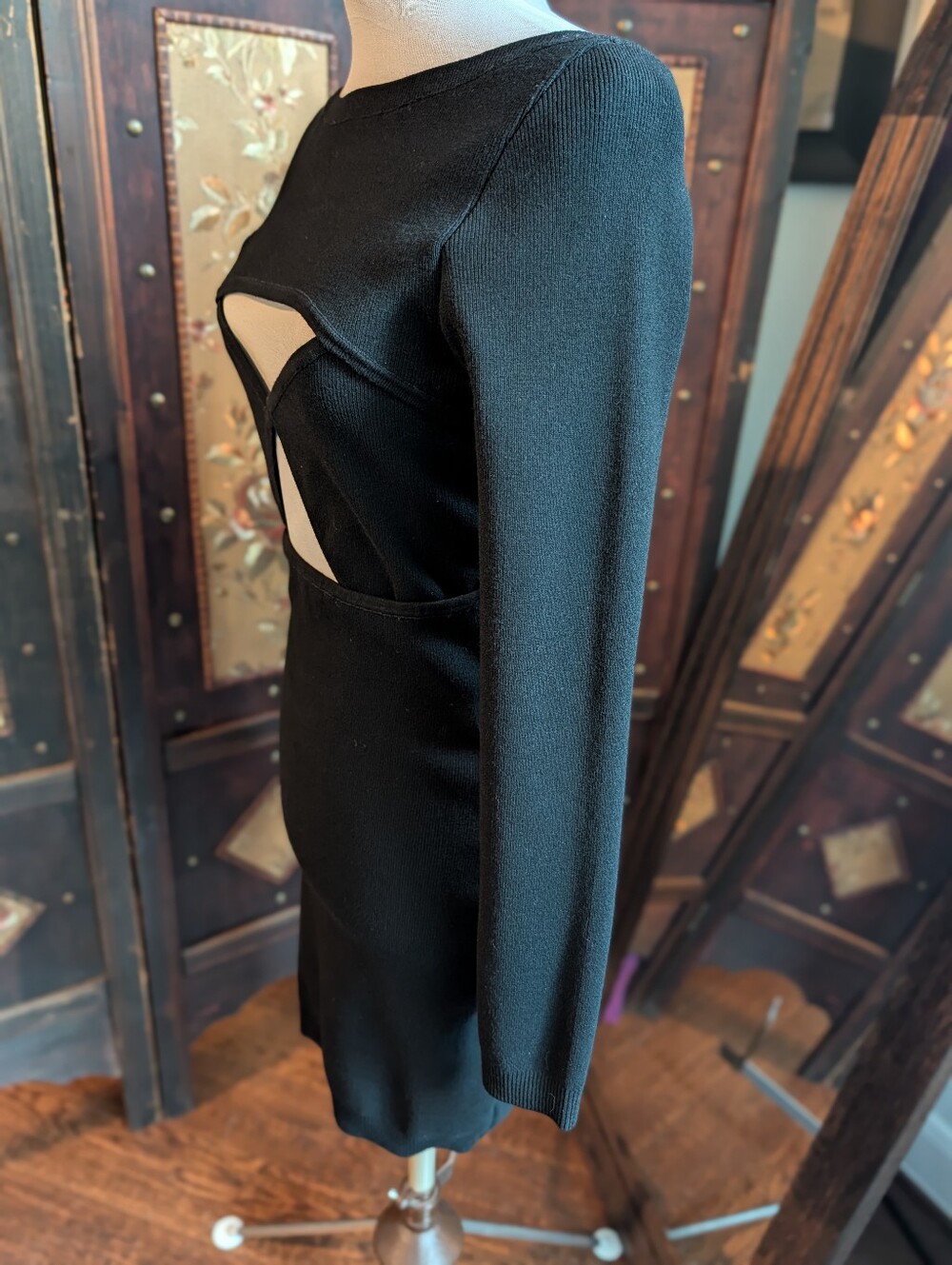 NBD NWT Size Large L Black Cut Out Bodycon Mini Dress Party Cocktail Viscose - Picture 6 of 7